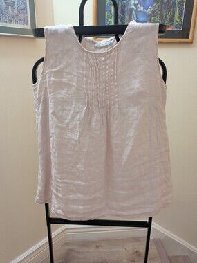 Laura Bianchi Sleeveless Pintuck Italian Linen Top in Light Blush. SZ Med.